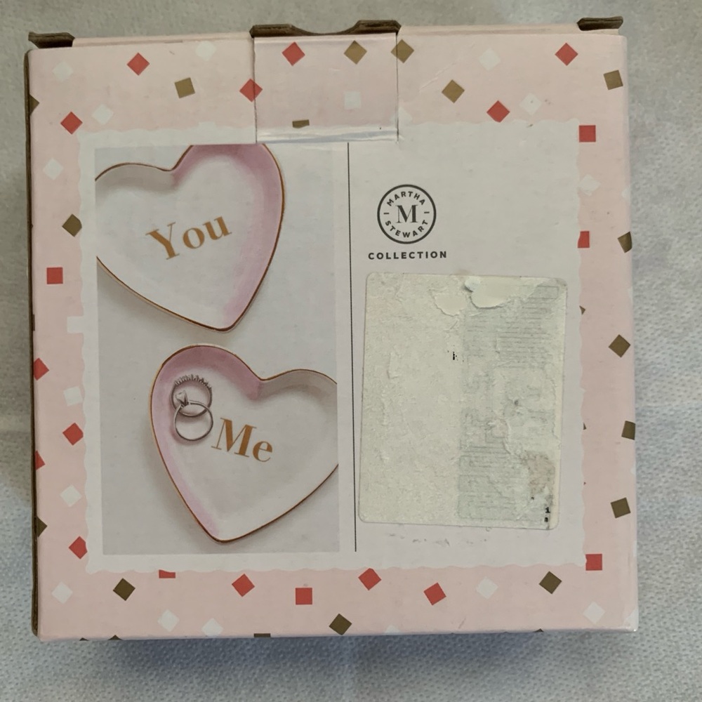 NIB Martha Stewart Pink Heart Ring Dish Set New